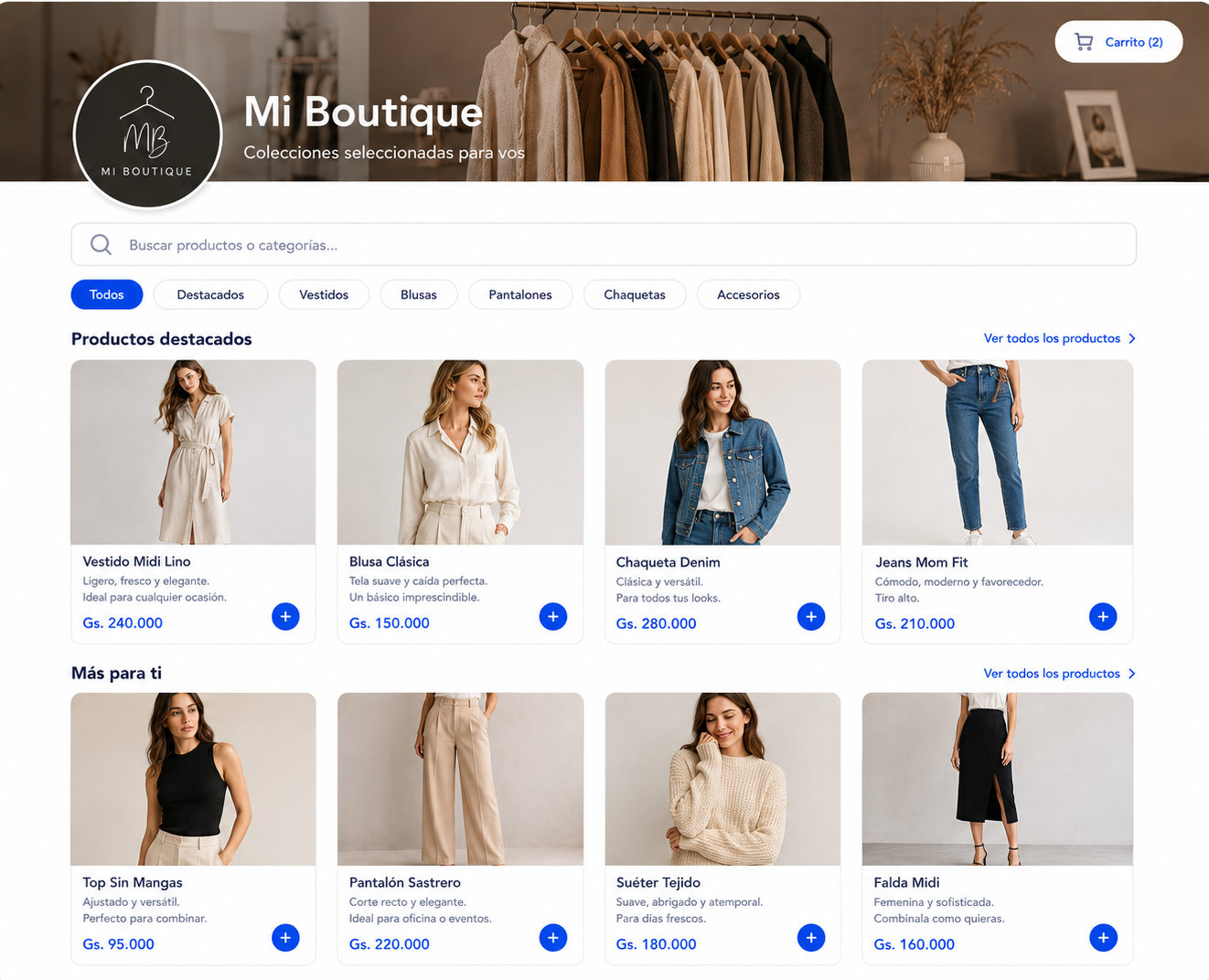 Catálogo de indumentaria con ropa, precios y categorías