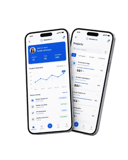 RosenetLabs mobile app shown on two phones
