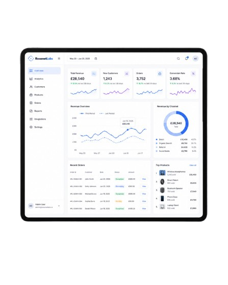 RosenetLabs business analytics dashboard mockup