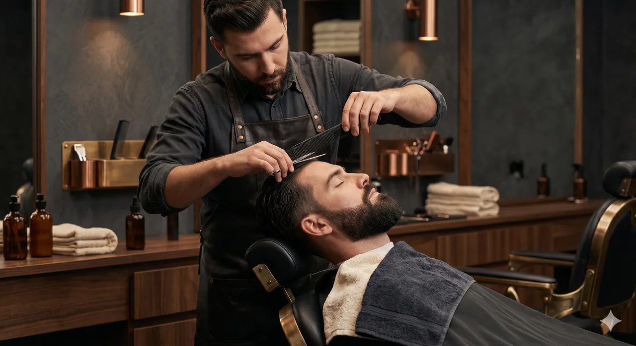 Hair and beard service scene