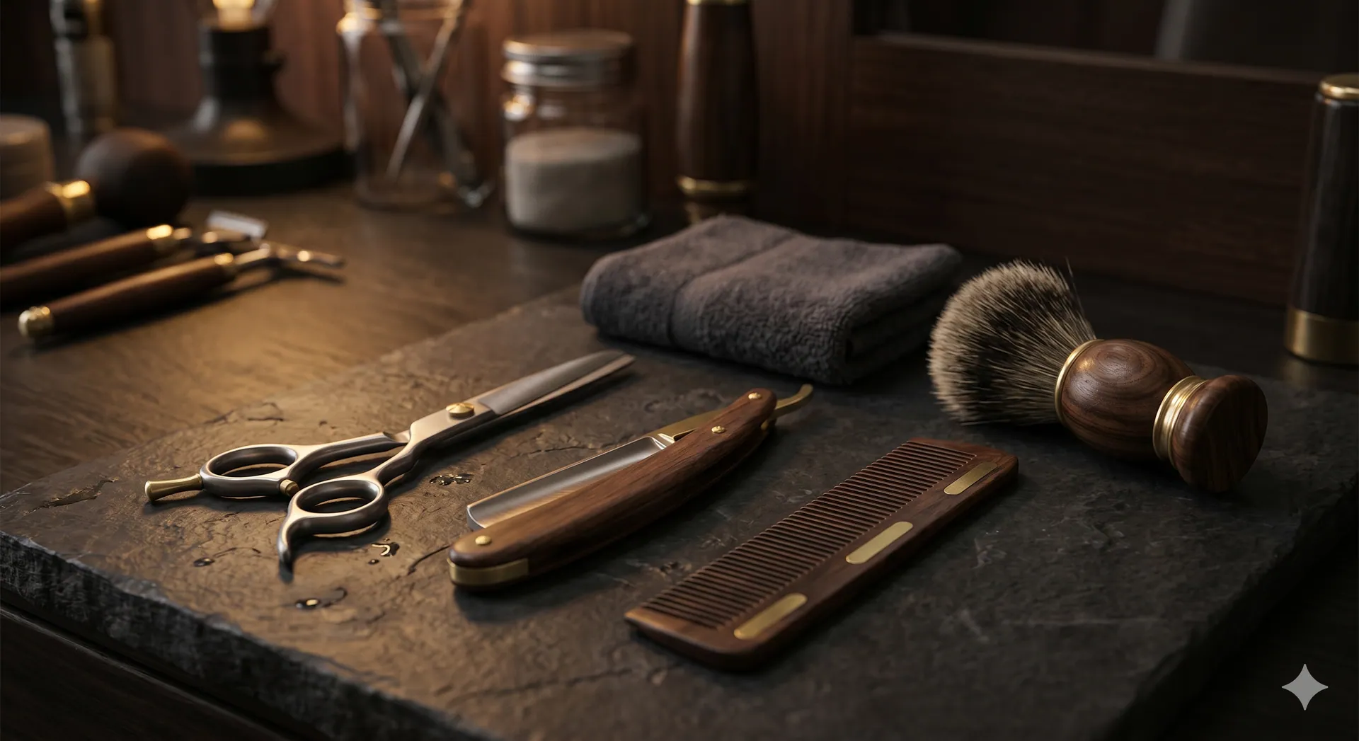 Barber tools and workspace close-up