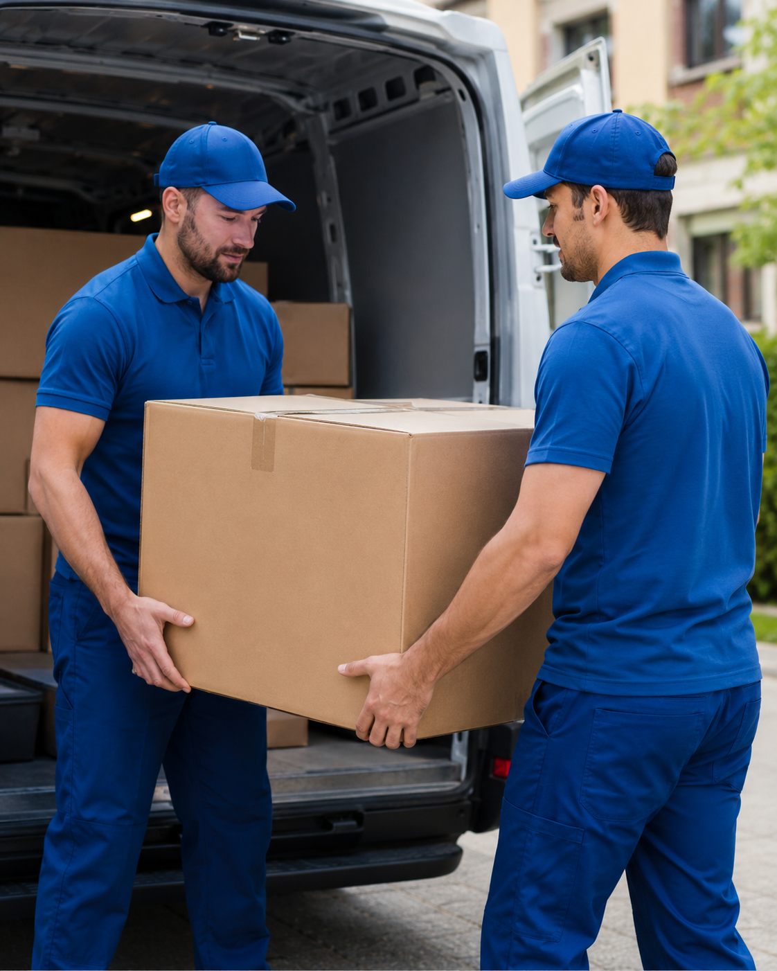 Equipo de DESHA cargando paquetes en una furgoneta para transporte y distribución