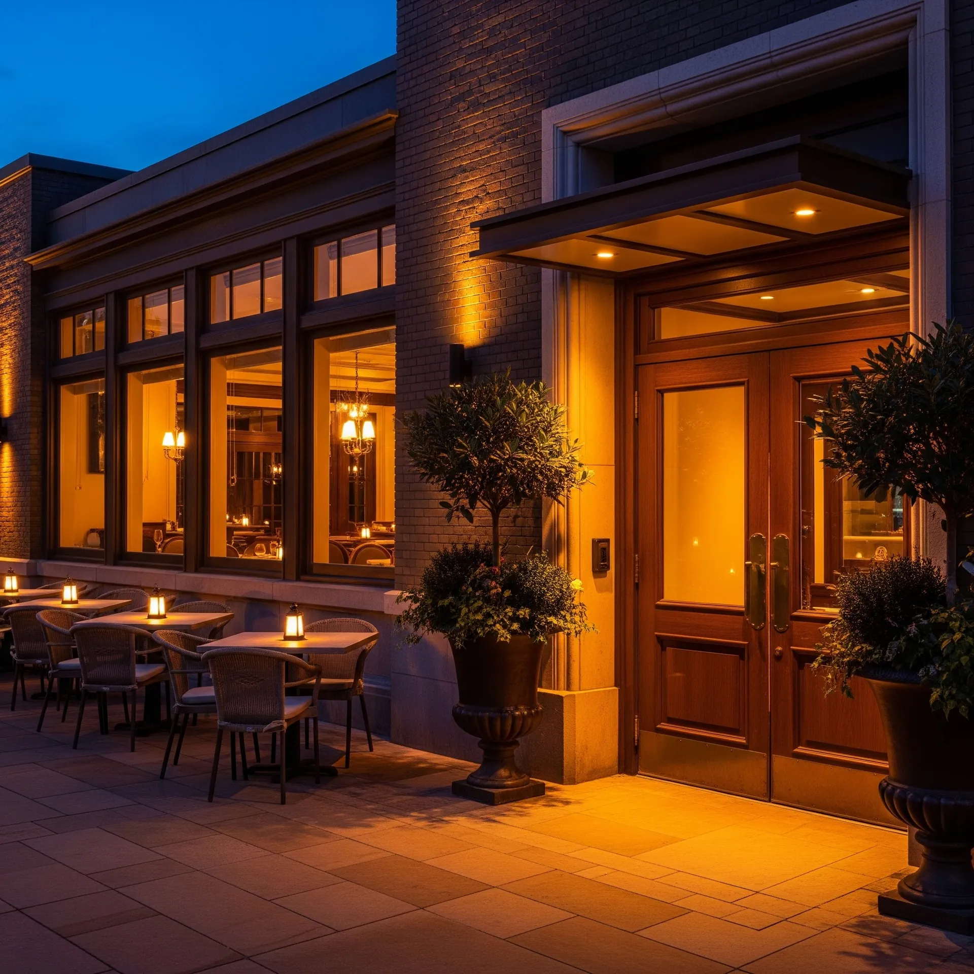 Restaurant exterior at night