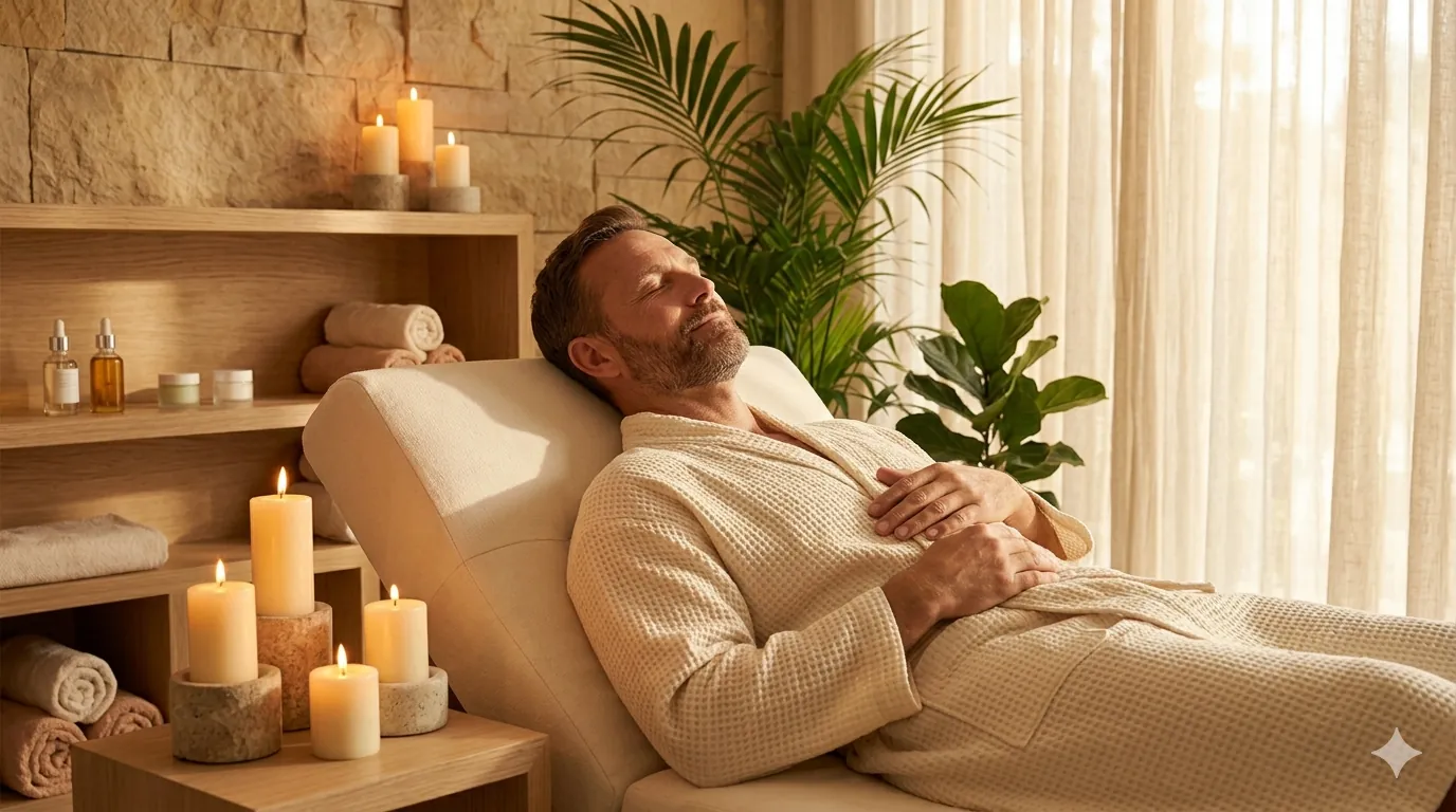 A guest relaxing in a Seraya robe